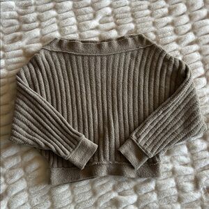 Free People Cabin Fever Fuzzy Boat Neck Off The Shoulder Pullover Tan Oatmeal